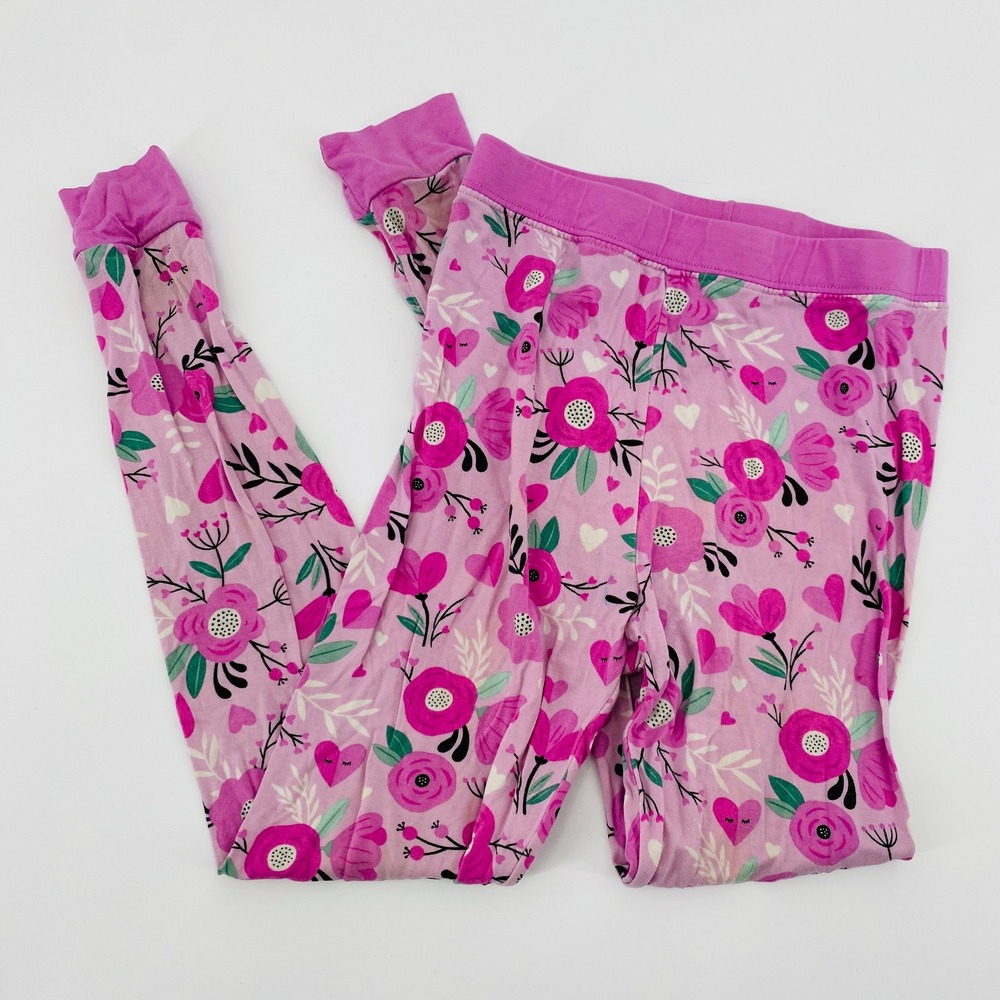 Little Sleepies Pajama Pants Kids 5/6 Purple Floral Bamboo Hearts